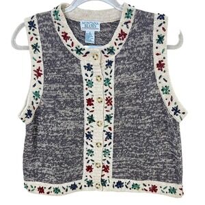 Vintage Montana Blues Storybook Embroidered Button Up Sweater‎ Vest Size Medium